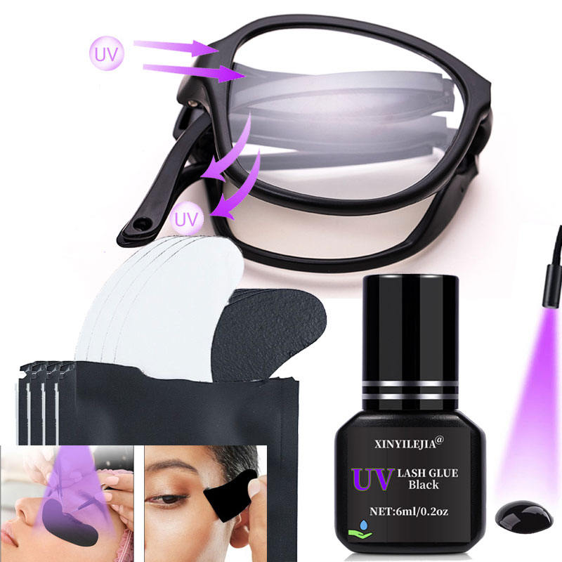 Eyelash Extension With Glasses - Gafas protectoras UV, pegamento para pestañas